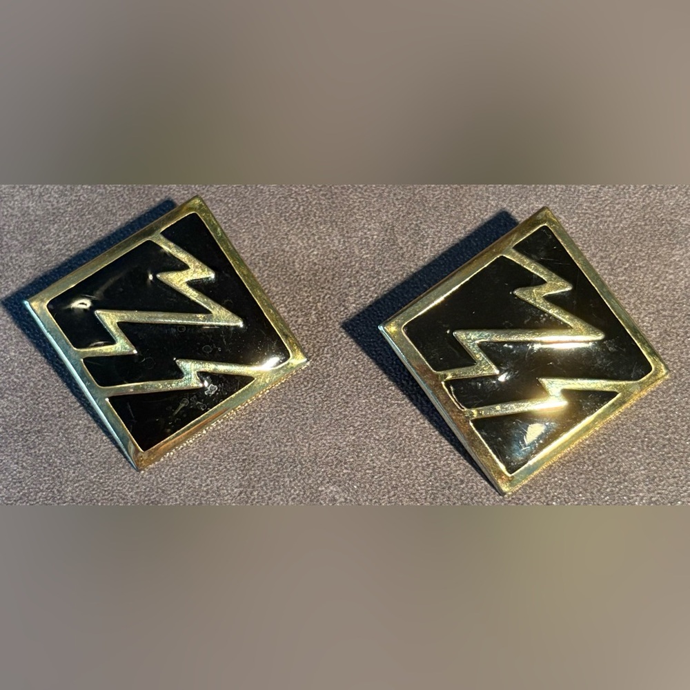 Lightning Bolt Enamel Stud Statement Earrings, Black